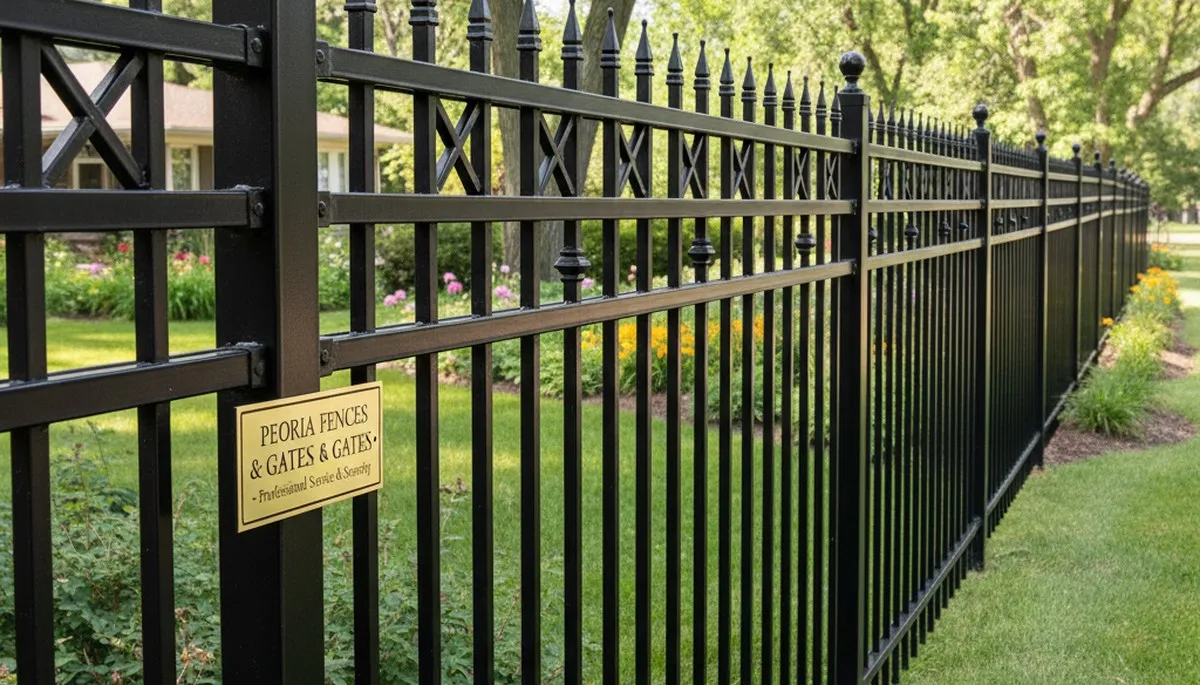 Black ornamental metal fence installation by Chop Chop Landscaping in Peoria, IL