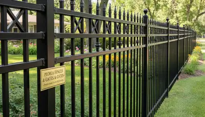 Black ornamental metal fence installation by Chop Chop Landscaping in Peoria, IL