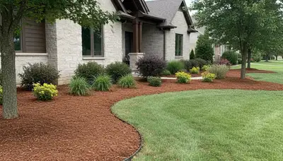 Freshly spread mulch beds with clean edges by professional landscapers in Peoria, IL