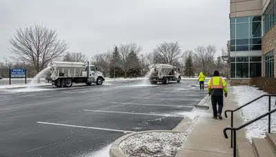 Professional de-icing and salt application on pavement in Peoria, IL for safe winter property maintenance