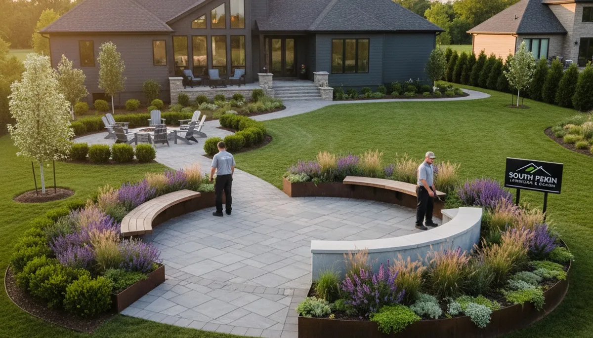 Landscaping service team in Peoria, IL providing professional lawn care and yard maintenance