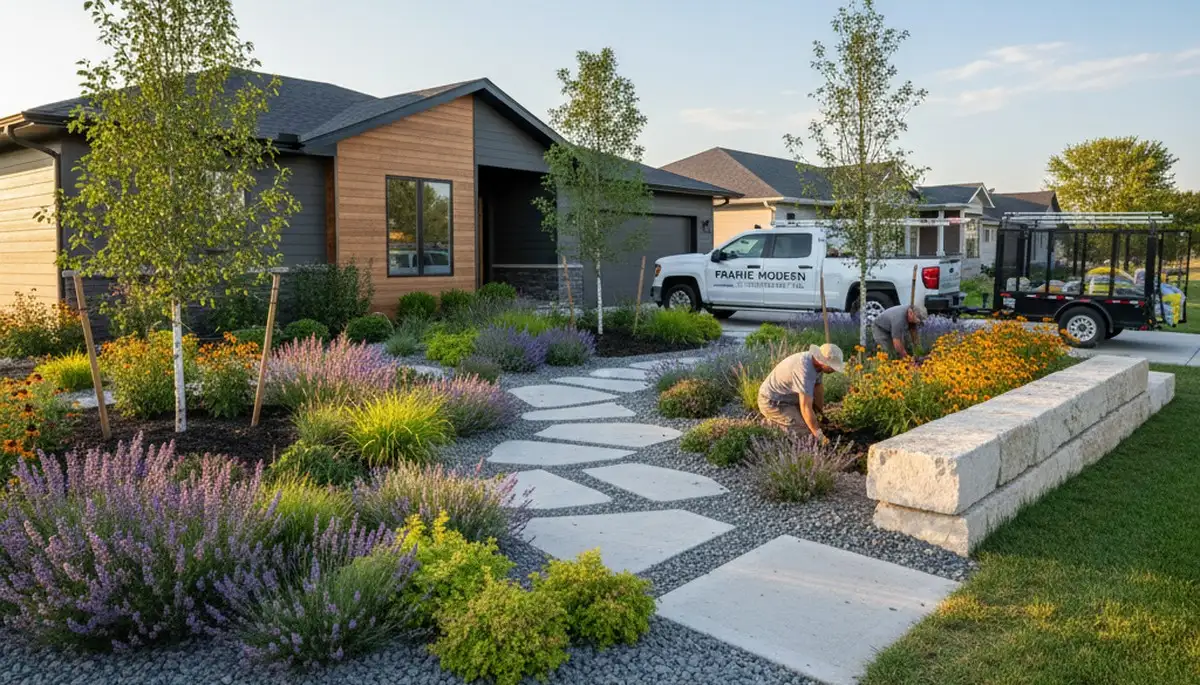 Landscaping crew providing lawn care services in Peoria, IL