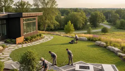 Landscaping crew serving Peoria, IL with professional lawn care and yard maintenance services