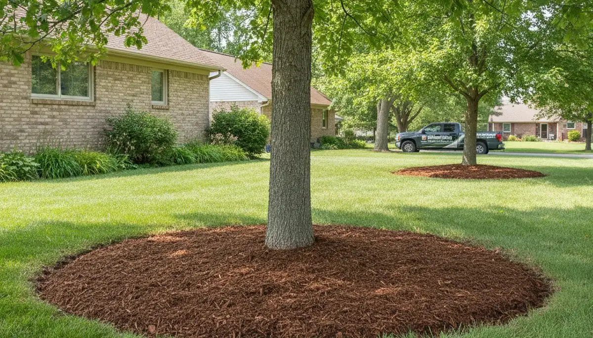 Professional circular tree mulch ring installation in Peoria, IL by Chop Chop Landscaping