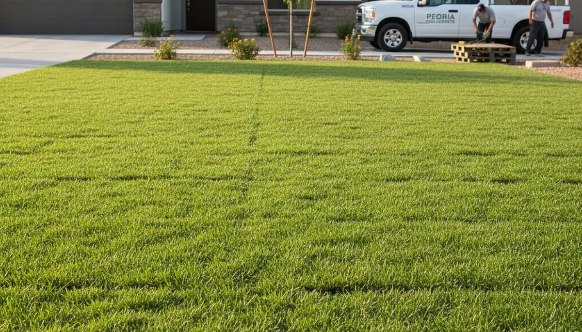Fresh sod installation creating a vibrant green lawn by Chop Chop Landscaping in Peoria, IL